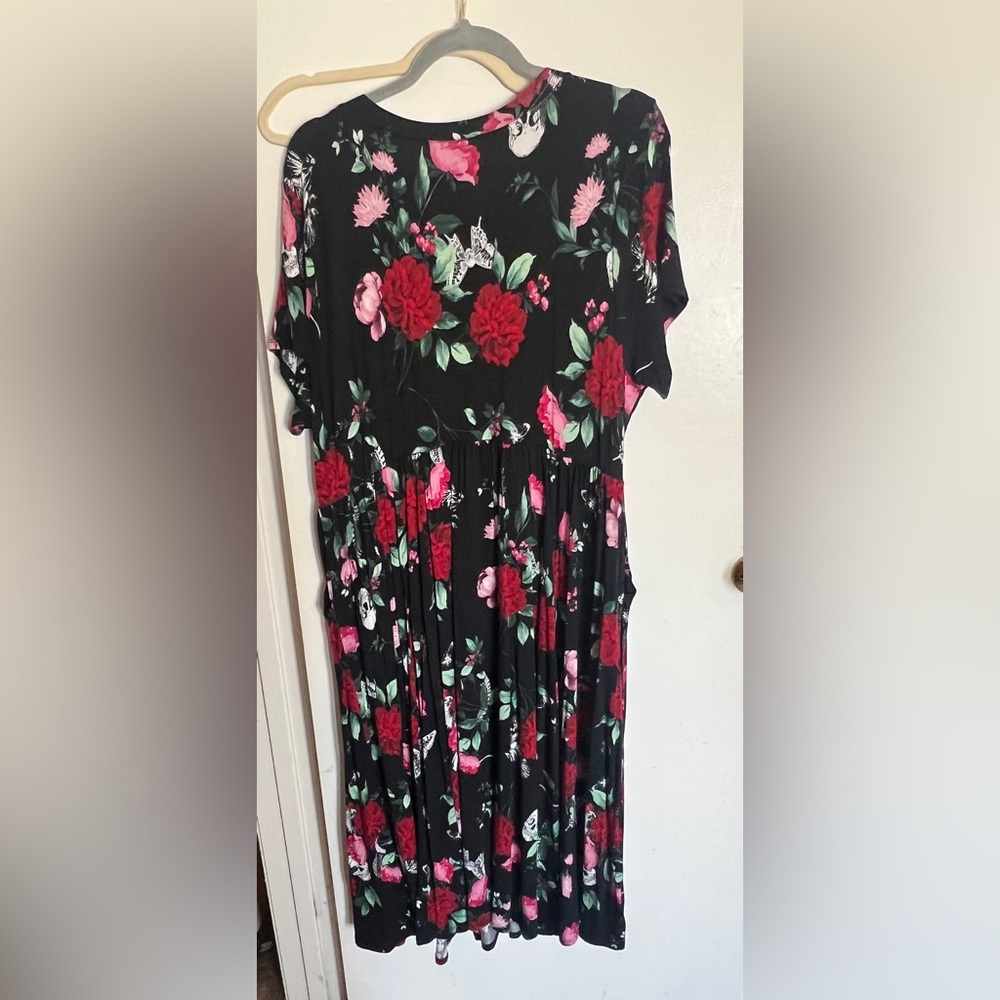 Torrid Black Dress with Red and Pink Floral Design